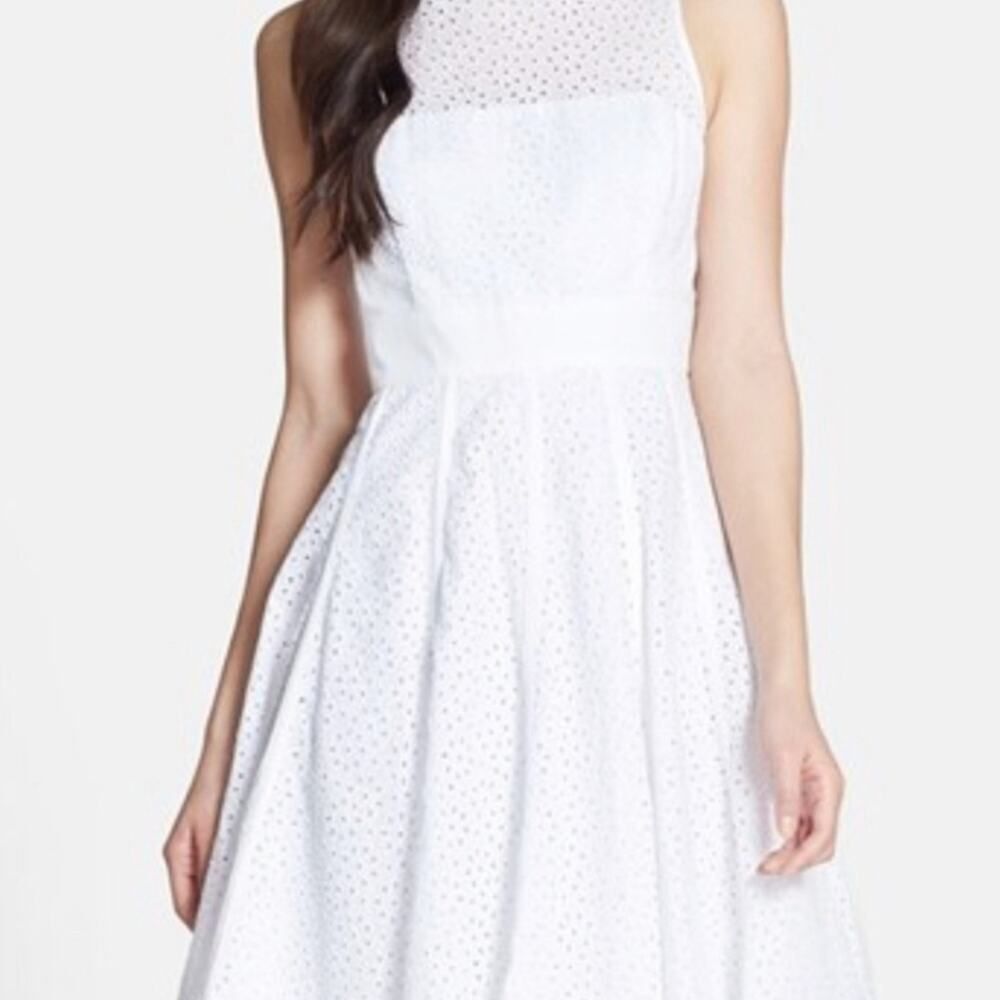 Eliza J Eyelet Fit & Flare Dress White Size 8 - Picture 11 of 11